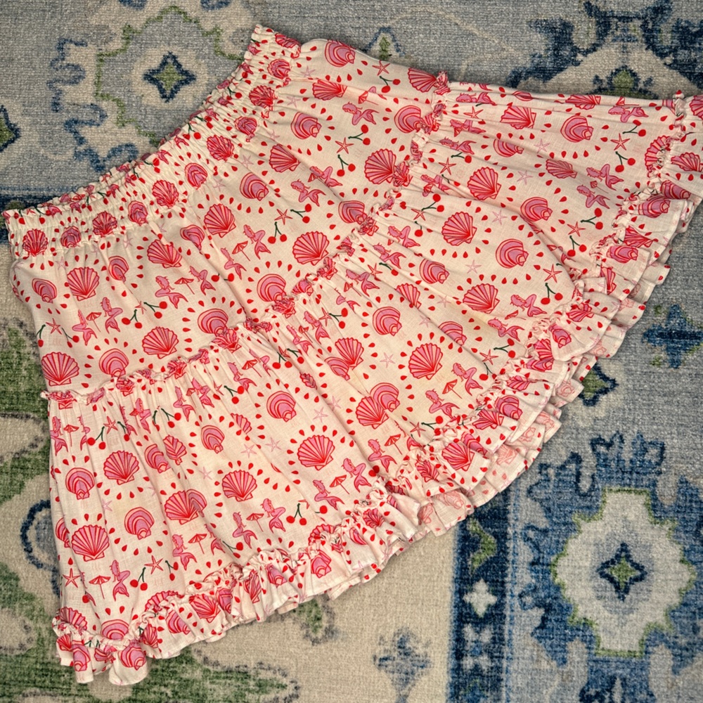 Hill House Pink Mermaid Shell-Print Tiered Skirt